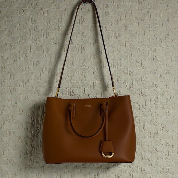 Lauren Ralph Lauren Dryden Marcy Large Satchel Cognac Leather Dust Bag - Picture 2 of 13